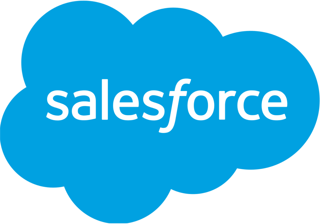 Salesforce logo featuring the word salesforce in white lowercase letters inside a bright blue cloud shape on a light background.