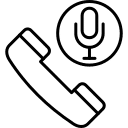 A black outline icon of a telephone handset with a speech microphone symbol inside a circle above it, representing voice calls or voice messaging.